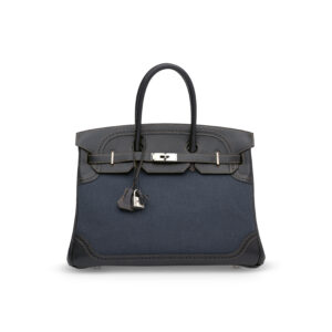 A LIMITED EDITION BLACK EVERCALF LEATHER & DENIM GHILLIES BIRKIN 35 WITH BRUSHED PALLADIUM HARDWARE