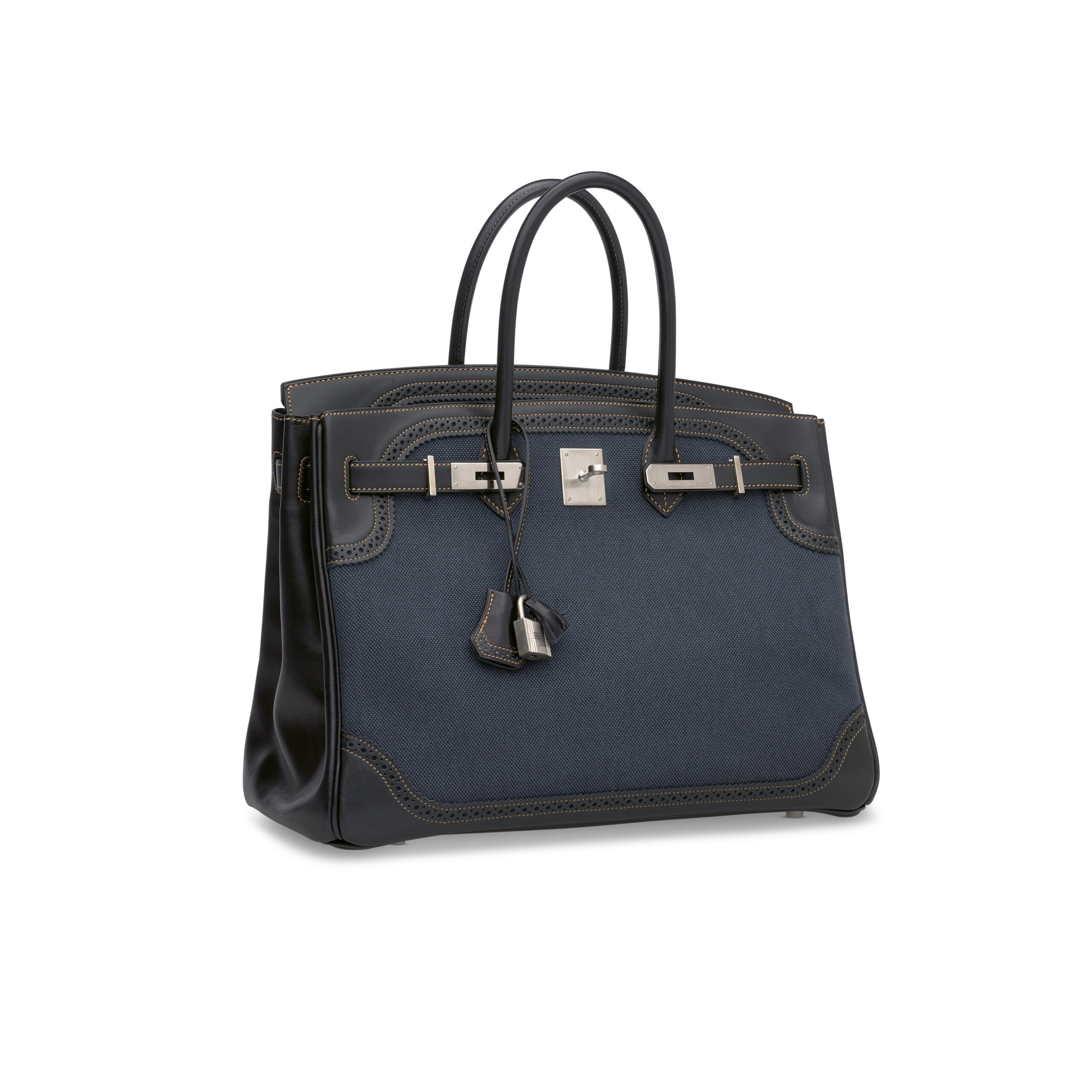 A LIMITED EDITION BLACK EVERCALF LEATHER & DENIM GHILLIES BIRKIN 35 WITH BRUSHED PALLADIUM HARDWARE 3 A LIMITED EDITION BLACK EVERCALF LEATHER & DENIM GHILLIES BIRKIN 35 WITH BRUSHED PALLADIUM HARDWARE - Image 3