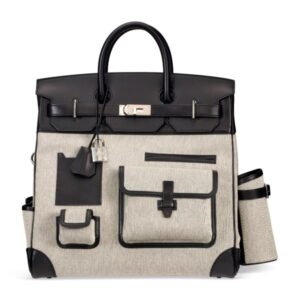A LIMITED EDITION BLACK EVERCALF LEATHER & ÉCRU TOILE CARGO HAC BIRKIN 40 WITH PALLADIUM HARDWARE (1)