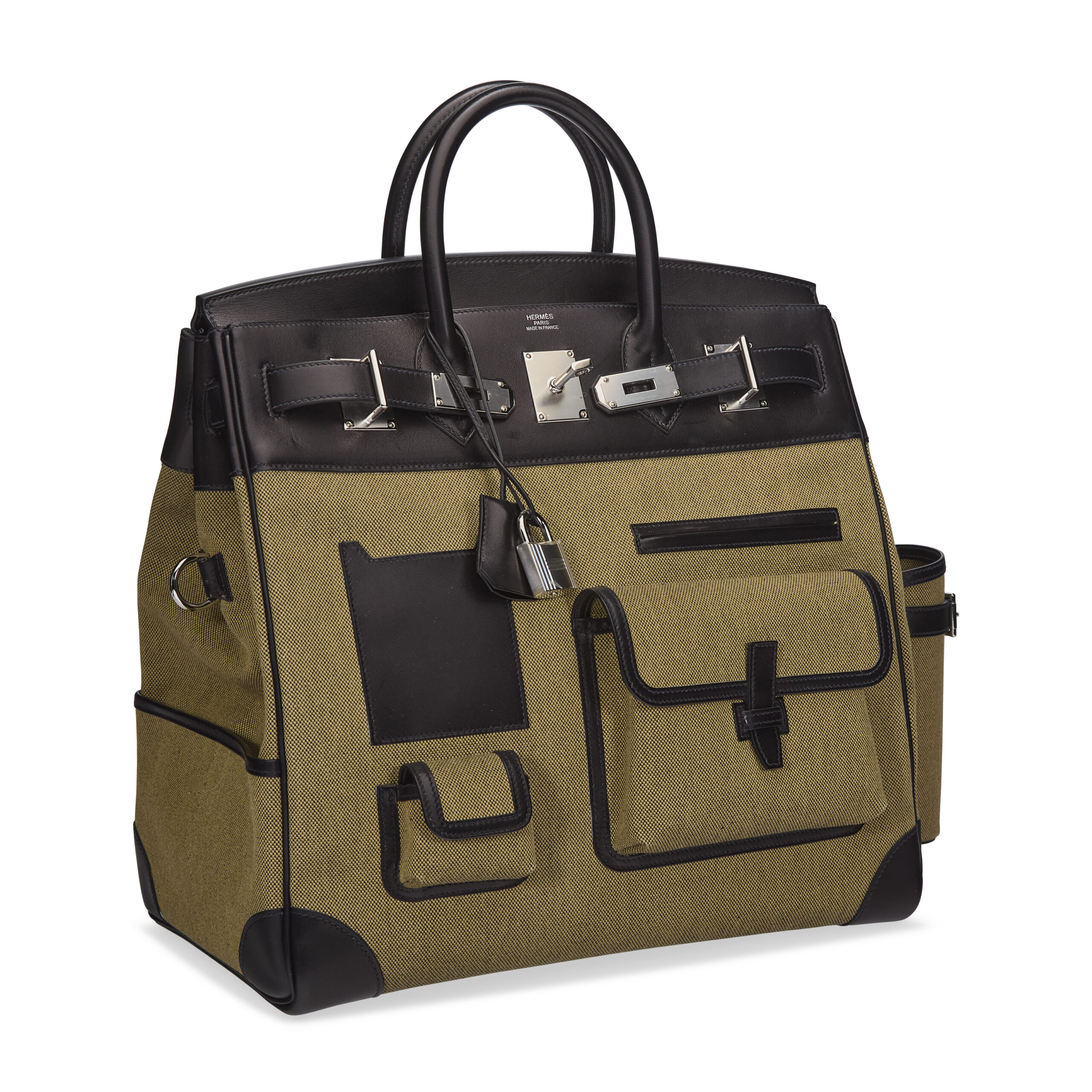 A LIMITED EDITION BLACK EVERCALF LEATHER & VERT OLIVE TOILE H CARGO HAC BIRKIN 40 WITH PALLADIUM HARDWARE 5 A LIMITED EDITION BLACK EVERCALF LEATHER & VERT OLIVE TOILE H CARGO HAC BIRKIN 40 WITH PALLADIUM HARDWARE - Image 5