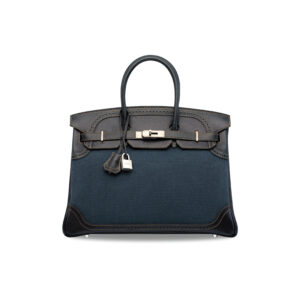 A LIMITED EDITION BLACK SWIFT LEATHER & BLEU MARINE TOILE GHILLIES BIRKIN 35 WITH BRUSHED PALLADIUM HARDWARE