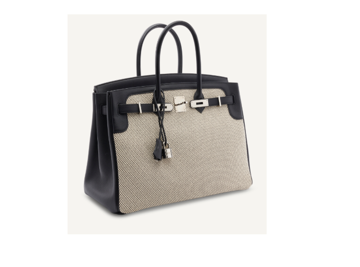 A LIMITED EDITION BLACK SWIFT LEATHER, GRAPHITE & ÉCRU CRISS CROSS TOILE BIRKIN 35 WITH PALLADIUM HARDWARE 2 A LIMITED EDITION BLACK SWIFT LEATHER, GRAPHITE & ÉCRU CRISS CROSS TOILE BIRKIN 35 WITH PALLADIUM HARDWARE - Image 2