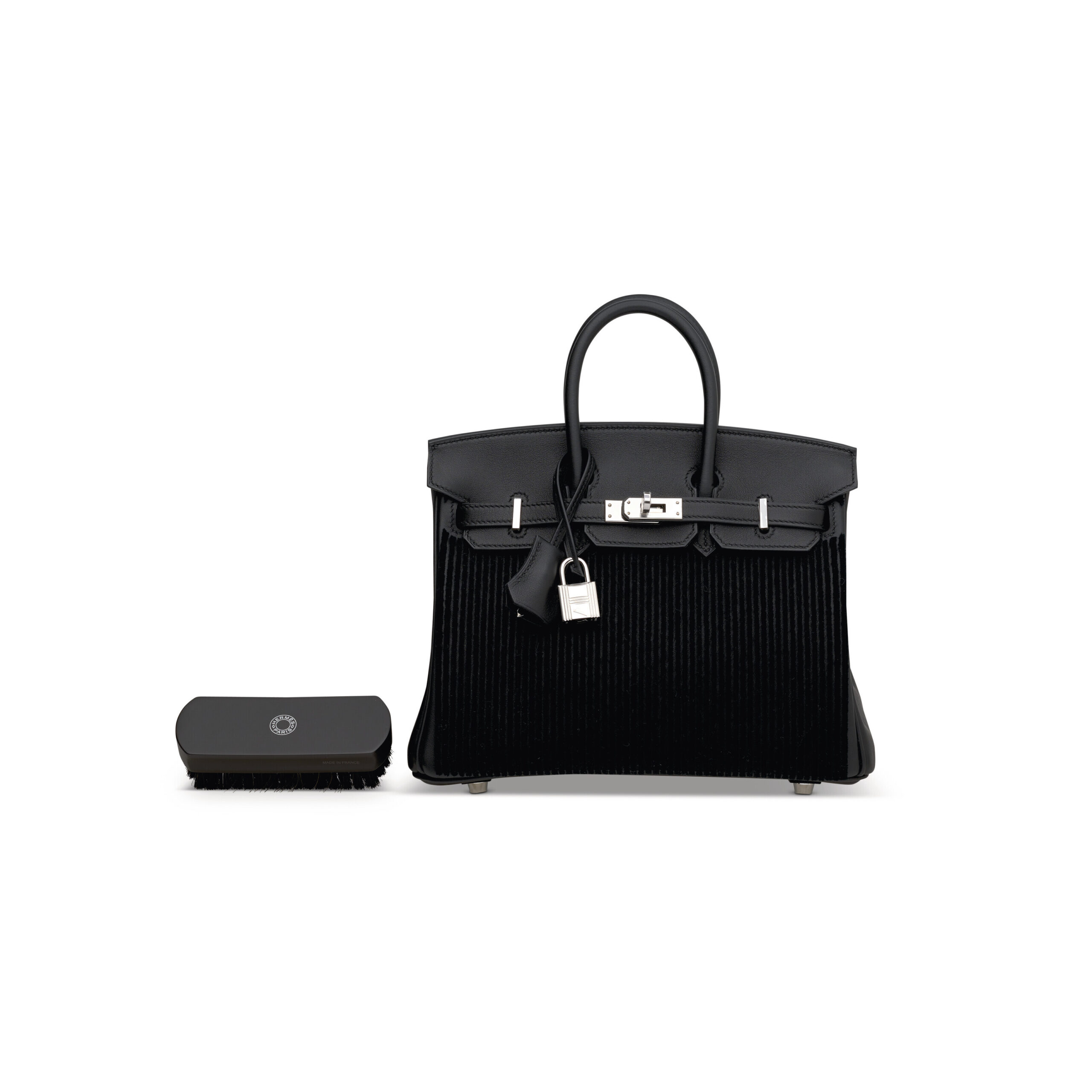 A LIMITED EDITION BLACK SWIFT LEATHER & TUFFETAGE CÔTE À CÔTE BIRKIN 25 WITH PALLADIUM HARDWARE 1 A LIMITED EDITION BLACK SWIFT LEATHER & TUFFETAGE CÔTE À CÔTE BIRKIN 25 WITH PALLADIUM HARDWARE (3)