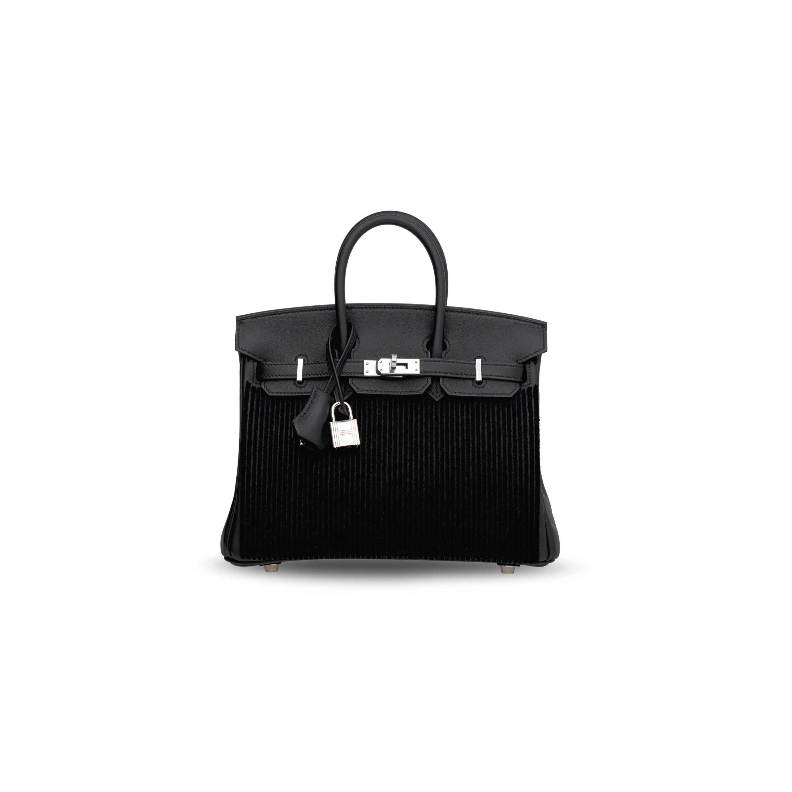 A LIMITED EDITION BLACK SWIFT LEATHER & TUFFETAGE CÔTE À CÔTE BIRKIN 25 WITH PALLADIUM HARDWARE 5 A LIMITED EDITION BLACK SWIFT LEATHER & TUFFETAGE CÔTE À CÔTE BIRKIN 25 WITH PALLADIUM HARDWARE - Image 5