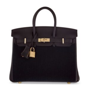 A LIMITED EDITION BLACK SWIFT LEATHER & TUFFETAGE CÔTE À CÔTE BIRKIN 25 WITH PERMABRASS HARDWARE (1)