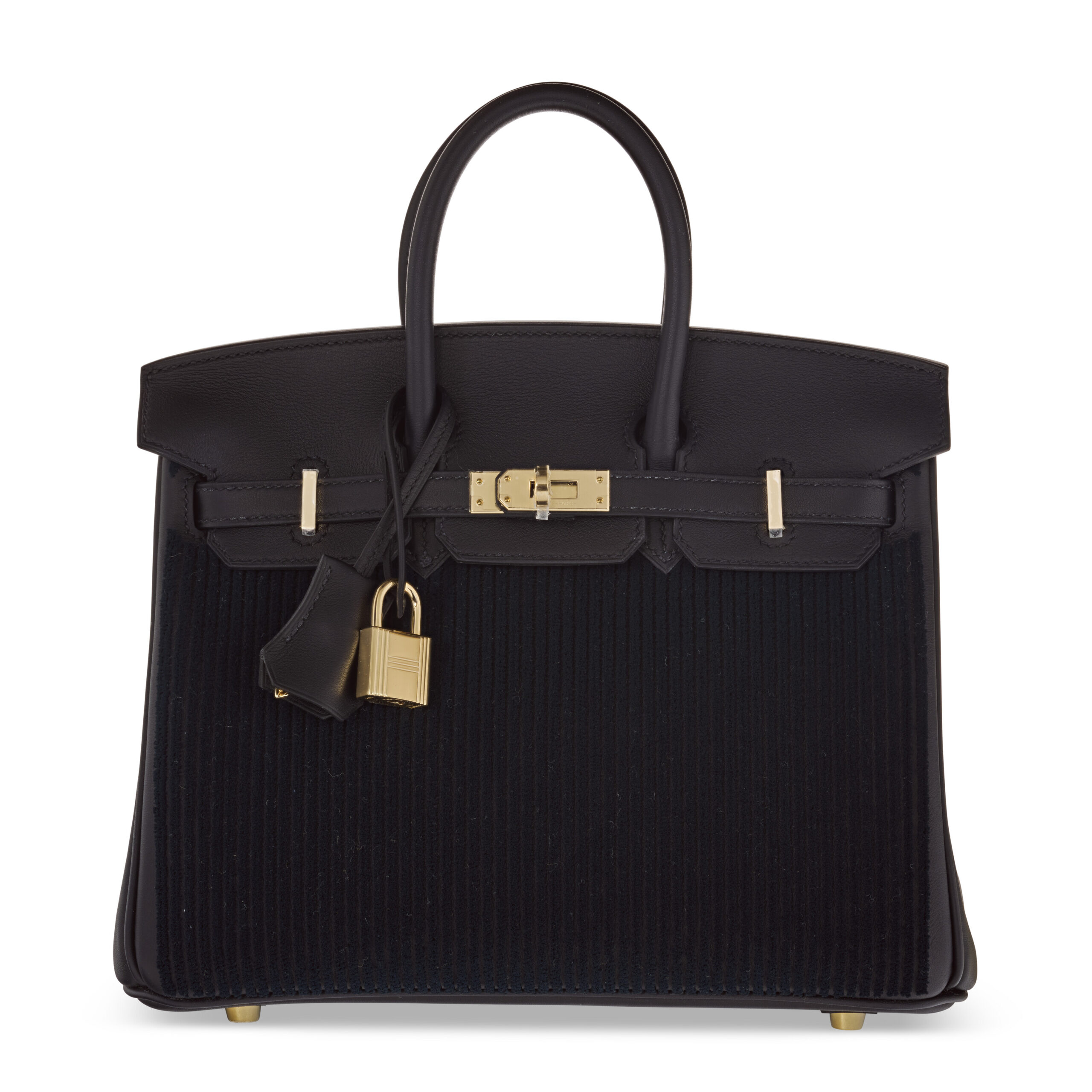 A LIMITED EDITION BLACK SWIFT LEATHER & TUFFETAGE CÔTE À CÔTE BIRKIN 25 WITH PERMABRASS HARDWARE 3 A LIMITED EDITION BLACK SWIFT LEATHER & TUFFETAGE CÔTE À CÔTE BIRKIN 25 WITH PERMABRASS HARDWARE - Image 3