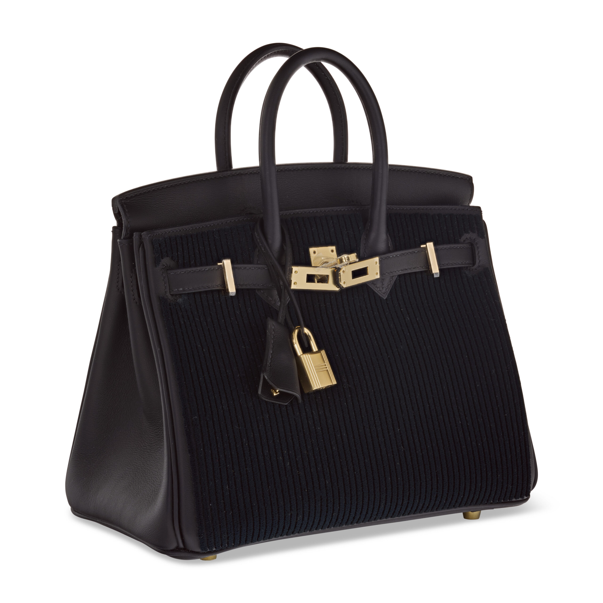 A LIMITED EDITION BLACK SWIFT LEATHER & TUFFETAGE CÔTE À CÔTE BIRKIN 25 WITH PERMABRASS HARDWARE 4 A LIMITED EDITION BLACK SWIFT LEATHER & TUFFETAGE CÔTE À CÔTE BIRKIN 25 WITH PERMABRASS HARDWARE - Image 4