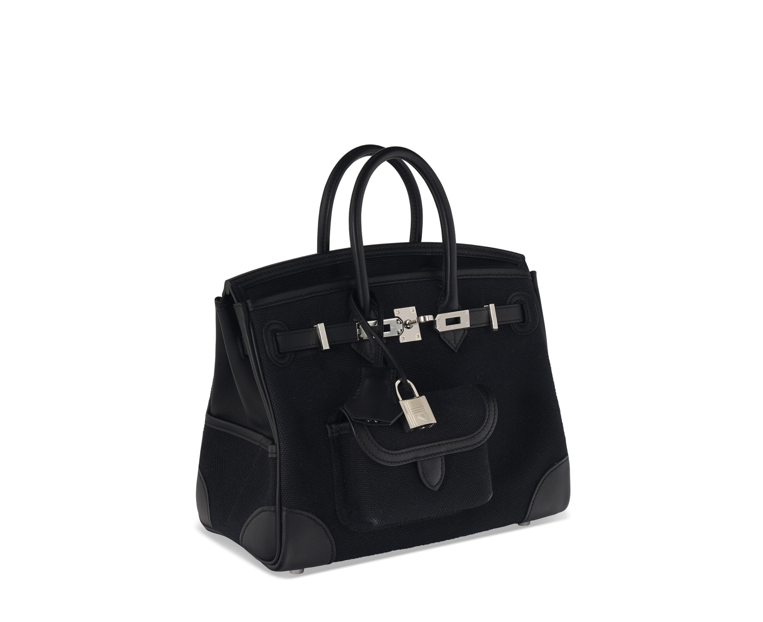 A LIMITED EDITION BLACK TOILE GOELAND & SWIFT LEATHER CARGO BIRKIN 25 WITH PALLADIUM HARDWARE 5 A LIMITED EDITION BLACK TOILE GOELAND & SWIFT LEATHER CARGO BIRKIN 25 WITH PALLADIUM HARDWARE - Image 5