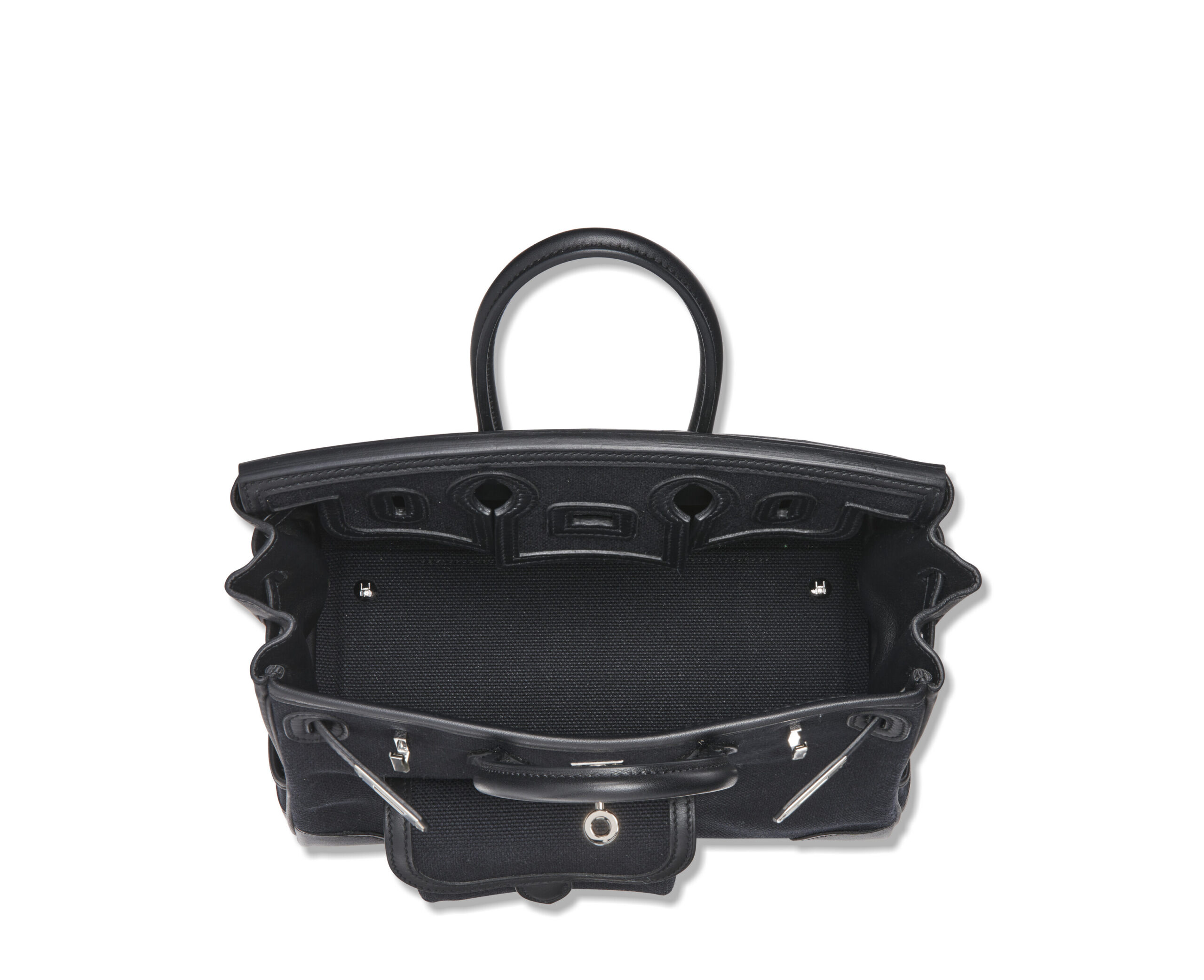 A LIMITED EDITION BLACK TOILE GOELAND & SWIFT LEATHER CARGO BIRKIN 25 WITH PALLADIUM HARDWARE 3 A LIMITED EDITION BLACK TOILE GOELAND & SWIFT LEATHER CARGO BIRKIN 25 WITH PALLADIUM HARDWARE - Image 3