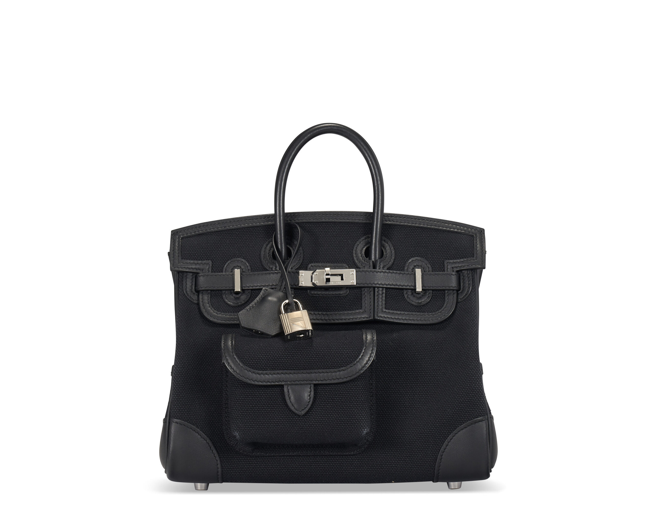 A LIMITED EDITION BLACK TOILE GOELAND & SWIFT LEATHER CARGO BIRKIN 25 WITH PALLADIUM HARDWARE 2 A LIMITED EDITION BLACK TOILE GOELAND & SWIFT LEATHER CARGO BIRKIN 25 WITH PALLADIUM HARDWARE - Image 2