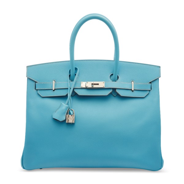 A LIMITED EDITION BLEU CÉLESTE & MYKONOS EPSOM LEATHER CANDY BIRKIN 35 WITH PALLADIUM HARDWARE & A BLEU CÉLESTE & KIWI MILO LEATHER CARMEN KEY RING 1 A LIMITED EDITION BLEU CÉLESTE & MYKONOS EPSOM LEATHER CANDY BIRKIN 35 WITH PALLADIUM HARDWARE & A BLEU CÉLESTE & KIWI MILO LEATHER CARMEN KEY RING