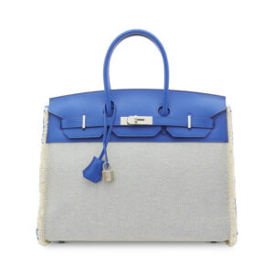 A LIMITED EDITION BLEU DE FRANCE SWIFT LEATHER & ÉCRU TOILE H FRAY FRAY BIRKIN 35 WITH PALLADIUM HARDWARE