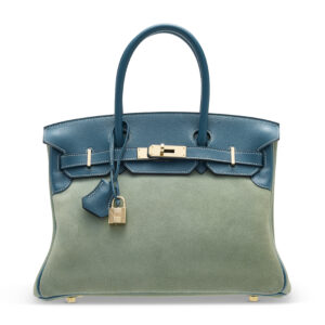 A LIMITED EDITION BLEU DE GALICE EVERCOLOR LEATHER & CIEL VEAU GRIZZLY BIRKIN 30 WITH PERMABRASS HARDWARE