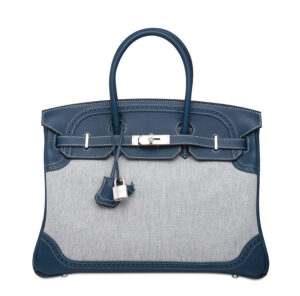 A LIMITED EDITION BLEU DE PRUSSE SWIFT LEATHER & TOILE GHILLES BIRKIN 35 WITH PALLADIUM HARDWARE
