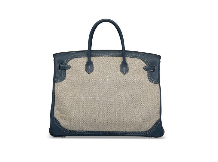 A LIMITED EDITION BLEU DE PRUSSE SWIFT LEATHER & TOILE H GHILLIES BIRKIN 40 WITH PALLADIUM HARDWARE 4 A LIMITED EDITION BLEU DE PRUSSE SWIFT LEATHER & TOILE H GHILLIES BIRKIN 40 WITH PALLADIUM HARDWARE - Image 4