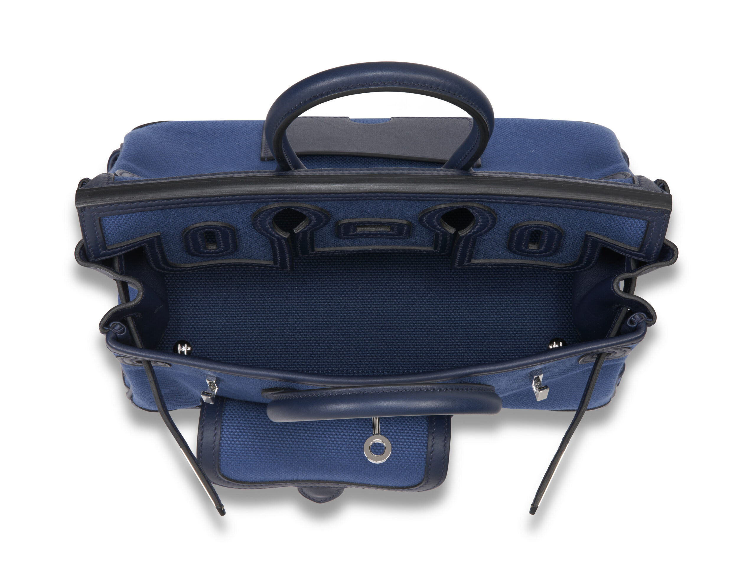 A LIMITED EDITION BLEU ÉGÉE TOILE GOELAND & BLEU NAVY SWIFT LEATHER CARGO BIRKIN 25 WITH PALLADIUM HARDWARE 4 A LIMITED EDITION BLEU ÉGÉE TOILE GOELAND & BLEU NAVY SWIFT LEATHER CARGO BIRKIN 25 WITH PALLADIUM HARDWARE - Image 4