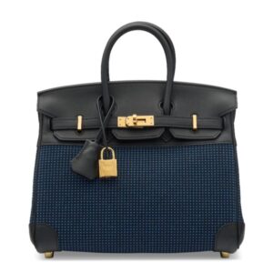 A LIMITED EDITION BLEU ÉGÉE TOILE QUADRILLE & BLACK SWIFT LEATHER BIRKIN 25 WITH GOLDHARDWARE (3)