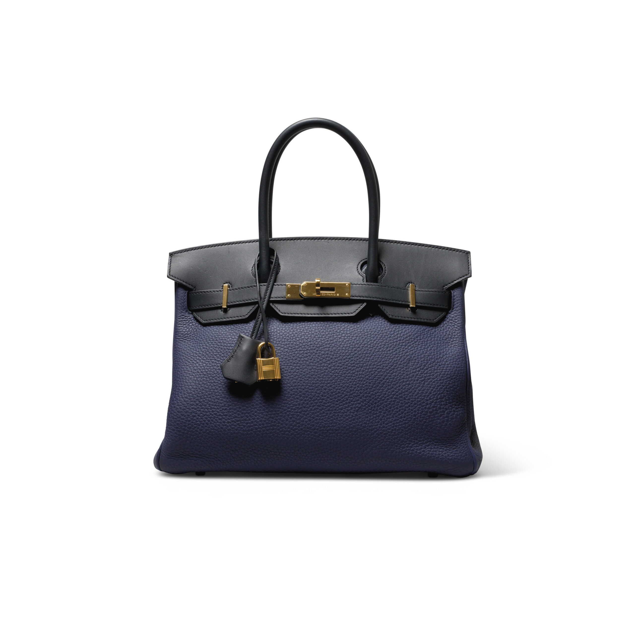 A LIMITED EDITION BLEU ENCRE CLÉMENCE & BLEU OBSCUR SOMBRERO LEATHER BIRKIN 30 WITH GOLD HARDWARE 1 A LIMITED EDITION BLEU ENCRE CLÉMENCE & BLEU OBSCUR SOMBRERO LEATHER BIRKIN 30 WITH GOLD HARDWARE