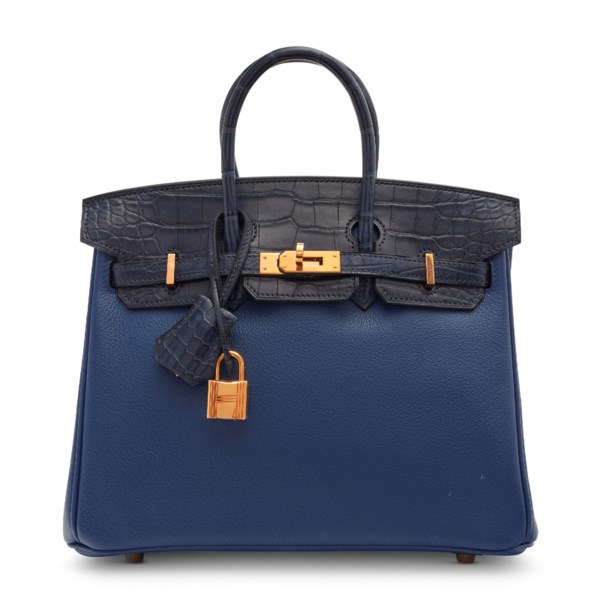 A LIMITED EDITION BLEU ENCRE MATTE ALLIGATOR & NOVILLO LEATHER TOUCH BIRKIN 25 WITH GOLD HARDWARE 2 A LIMITED EDITION BLEU ENCRE MATTE ALLIGATOR & NOVILLO LEATHER TOUCH BIRKIN 25 WITH GOLD HARDWARE - Image 2
