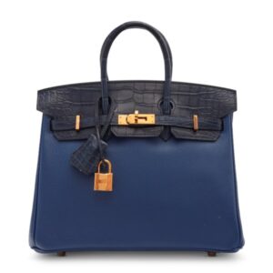 A LIMITED EDITION BLEU ENCRE MATTE ALLIGATOR & NOVILLO LEATHER TOUCH BIRKIN 25 WITH GOLD HARDWARE (1)