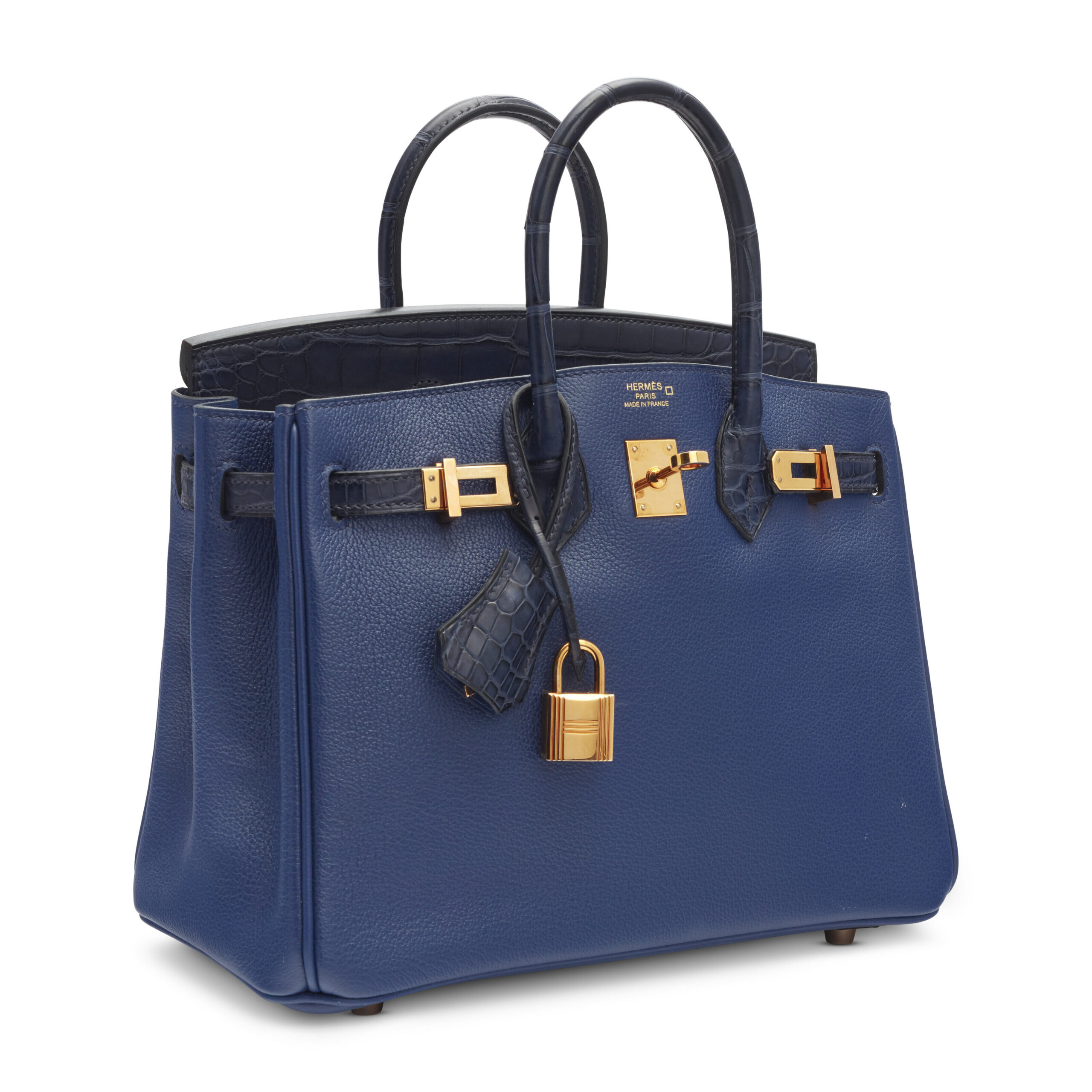 A LIMITED EDITION BLEU ENCRE MATTE ALLIGATOR & NOVILLO LEATHER TOUCH BIRKIN 25 WITH GOLD HARDWARE 4 A LIMITED EDITION BLEU ENCRE MATTE ALLIGATOR & NOVILLO LEATHER TOUCH BIRKIN 25 WITH GOLD HARDWARE - Image 4