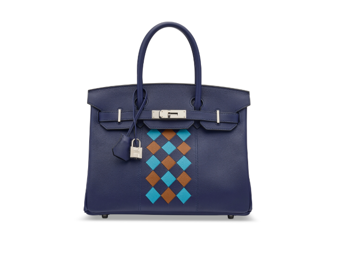 A LIMITED EDITION BLEU ENCRE SWIFT, BLEU DU NORD & GOLD EPSOM LEATHER TRESSAGE BIRKIN 30 WITH PALLADIUM HARDWARE 1 A LIMITED EDITION BLEU ENCRE SWIFT, BLEU DU NORD & GOLD EPSOM LEATHER TRESSAGE BIRKIN 30 WITH PALLADIUM HARDWARE