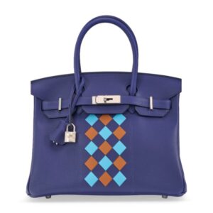 A LIMITED EDITION BLEU ENCRE SWIFT, BLEU DU NORD & GOLD EPSOM LEATHER TRESSAGE BIRKIN 30 WITH PALLADIUM HARDWARE