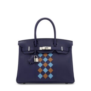 A LIMITED EDITION BLEU ENCRE SWIFT, BLEU DU NORD & GOLD EPSOM LEATHER TRESSAGE BIRKIN 30 WITH PALLADIUM HARDWARE