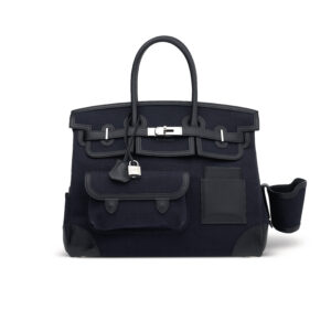 A LIMITED EDITION BLEU MARINE CANVAS & BLACK SWIFT LEATHER CARGO BIRKIN 35 WITH PALLADIUM HARDWARE (1)