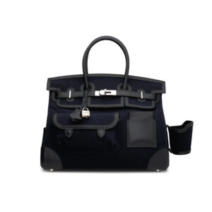 A LIMITED EDITION BLEU MARINE CANVAS & BLACK SWIFT LEATHER CARGO BIRKIN 35 WITH PALLADIUM HARDWARE (1)