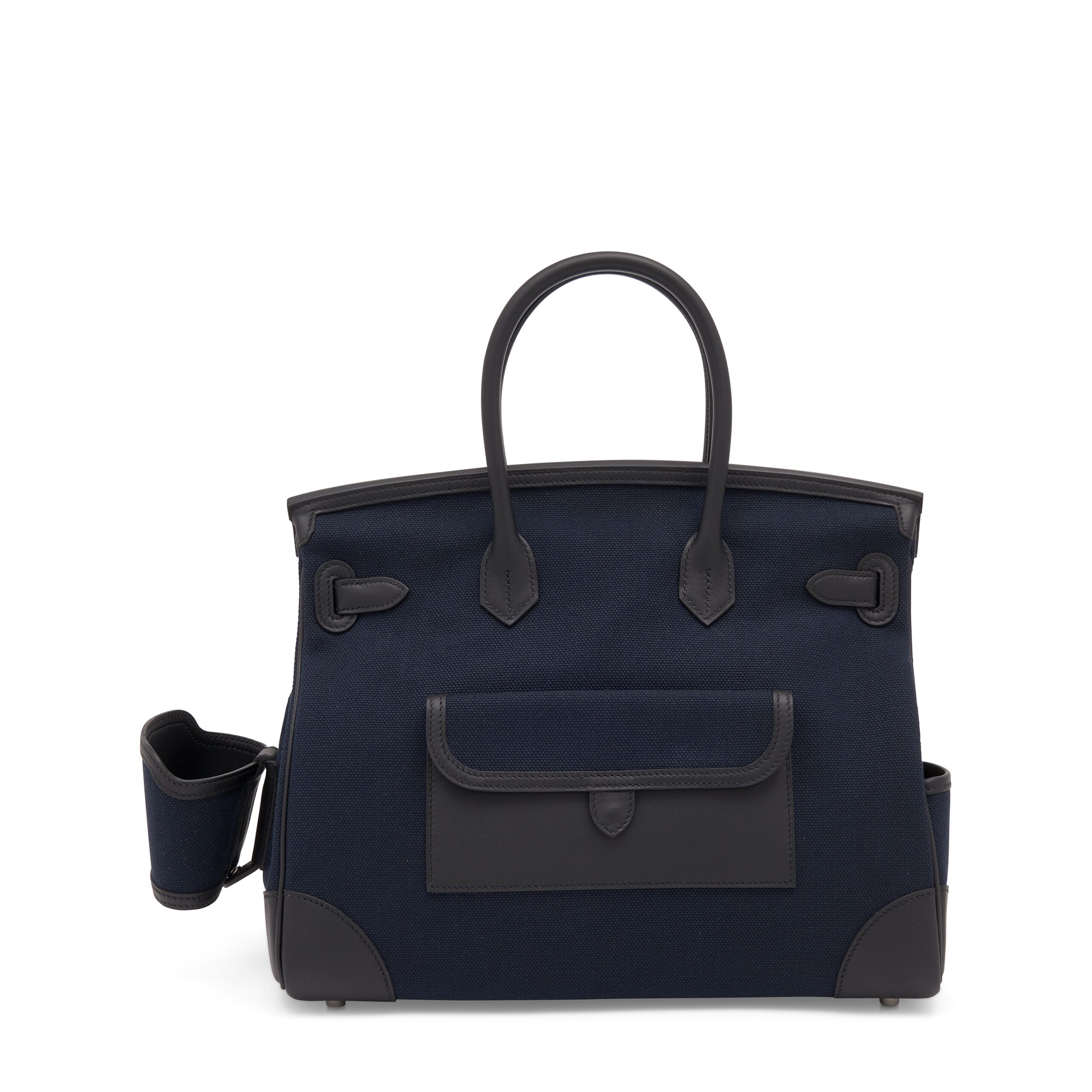 A LIMITED EDITION BLEU MARINE CANVAS & BLACK SWIFT LEATHER CARGO BIRKIN 35 WITH PALLADIUM HARDWARE 5 A LIMITED EDITION BLEU MARINE CANVAS & BLACK SWIFT LEATHER CARGO BIRKIN 35 WITH PALLADIUM HARDWARE - Image 5