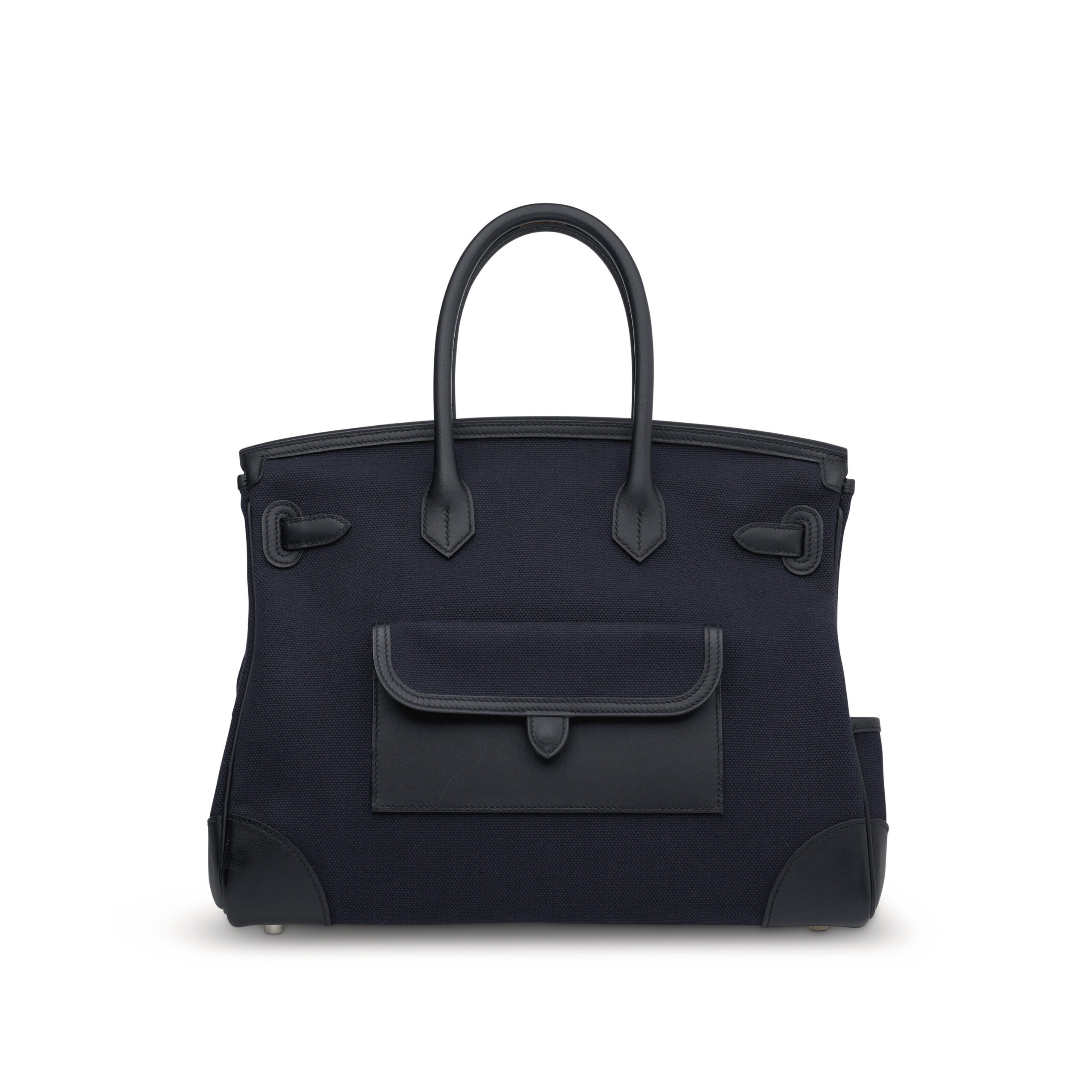 A LIMITED EDITION BLEU MARINE CANVAS & BLACK SWIFT LEATHER CARGO BIRKIN 35 WITH PALLADIUM HARDWARE 4 A LIMITED EDITION BLEU MARINE CANVAS & BLACK SWIFT LEATHER CARGO BIRKIN 35 WITH PALLADIUM HARDWARE - Image 4