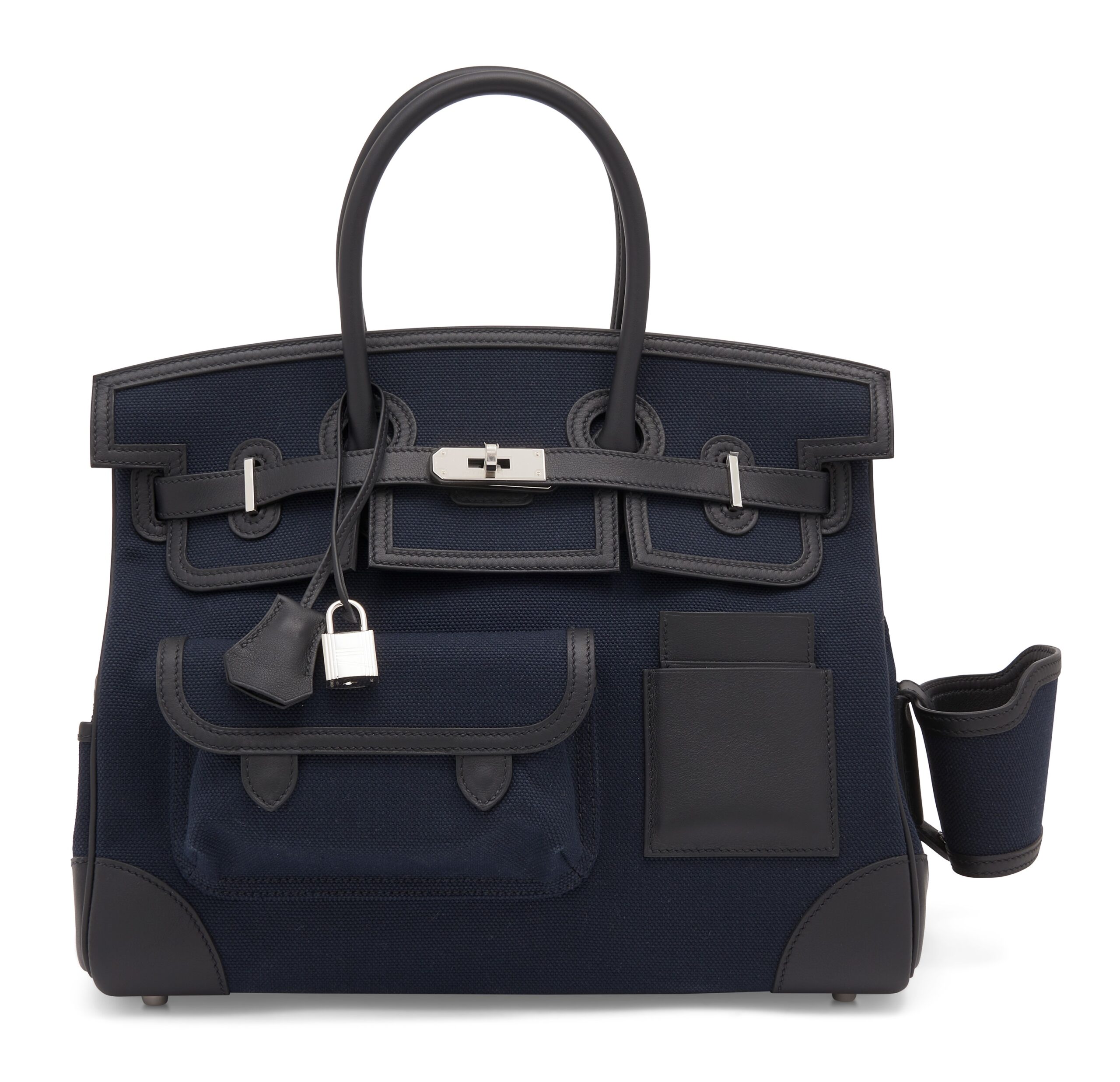 A LIMITED EDITION BLEU MARINE CANVAS & BLACK SWIFT LEATHER CARGO BIRKIN 35 WITH PALLADIUM HARDWARE 7 A LIMITED EDITION BLEU MARINE CANVAS & BLACK SWIFT LEATHER CARGO BIRKIN 35 WITH PALLADIUM HARDWARE - Image 7