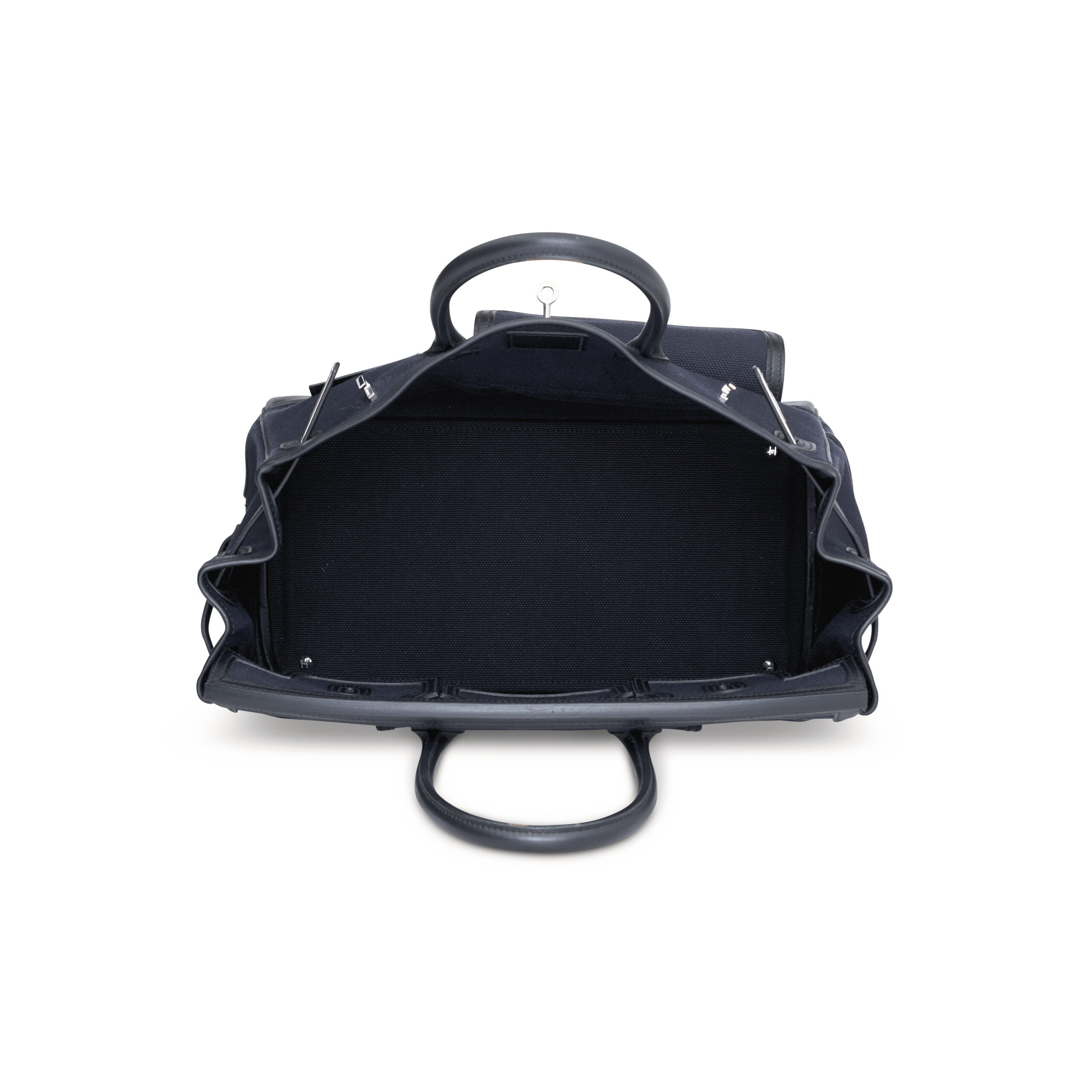 A LIMITED EDITION BLEU MARINE CANVAS & BLACK SWIFT LEATHER CARGO BIRKIN 35 WITH PALLADIUM HARDWARE 6 A LIMITED EDITION BLEU MARINE CANVAS & BLACK SWIFT LEATHER CARGO BIRKIN 35 WITH PALLADIUM HARDWARE - Image 6