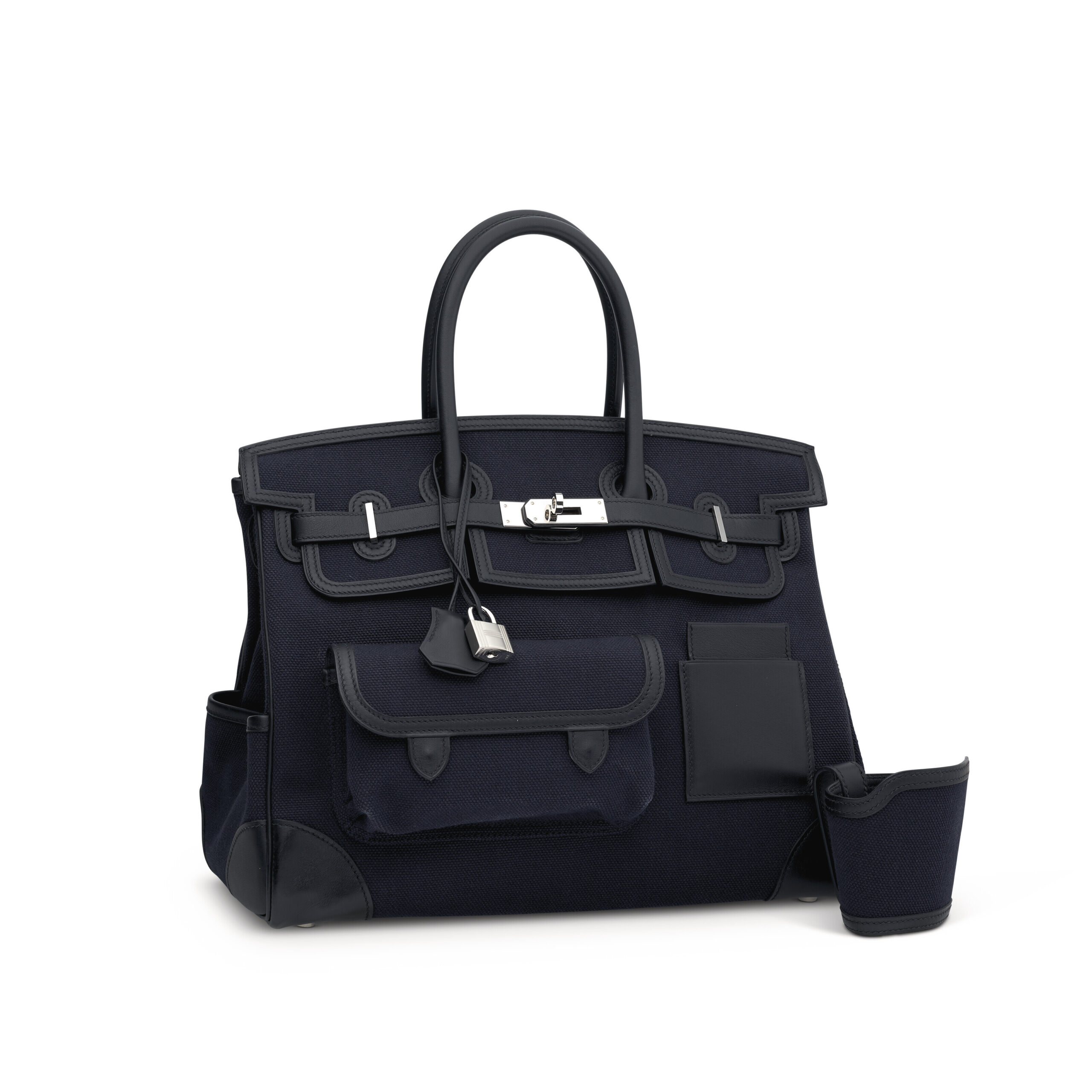 A LIMITED EDITION BLEU MARINE CANVAS & BLACK SWIFT LEATHER CARGO BIRKIN 35 WITH PALLADIUM HARDWARE 7 A LIMITED EDITION BLEU MARINE CANVAS & BLACK SWIFT LEATHER CARGO BIRKIN 35 WITH PALLADIUM HARDWARE - Image 7