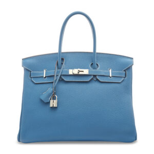A LIMITED EDITION BLEU MYKONOS & WHITE CLÉMENCE LEATHER ÉCLAT BIRKIN 35 WITH PALLADIUM HARDWARE