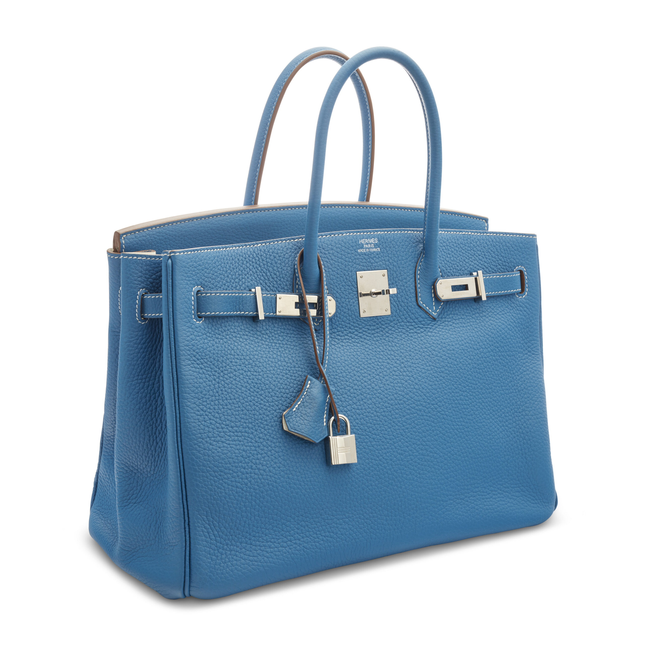 A LIMITED EDITION BLEU MYKONOS & WHITE CLÉMENCE LEATHER ÉCLAT BIRKIN 35 WITH PALLADIUM HARDWARE 2 A LIMITED EDITION BLEU MYKONOS & WHITE CLÉMENCE LEATHER ÉCLAT BIRKIN 35 WITH PALLADIUM HARDWARE - Image 2