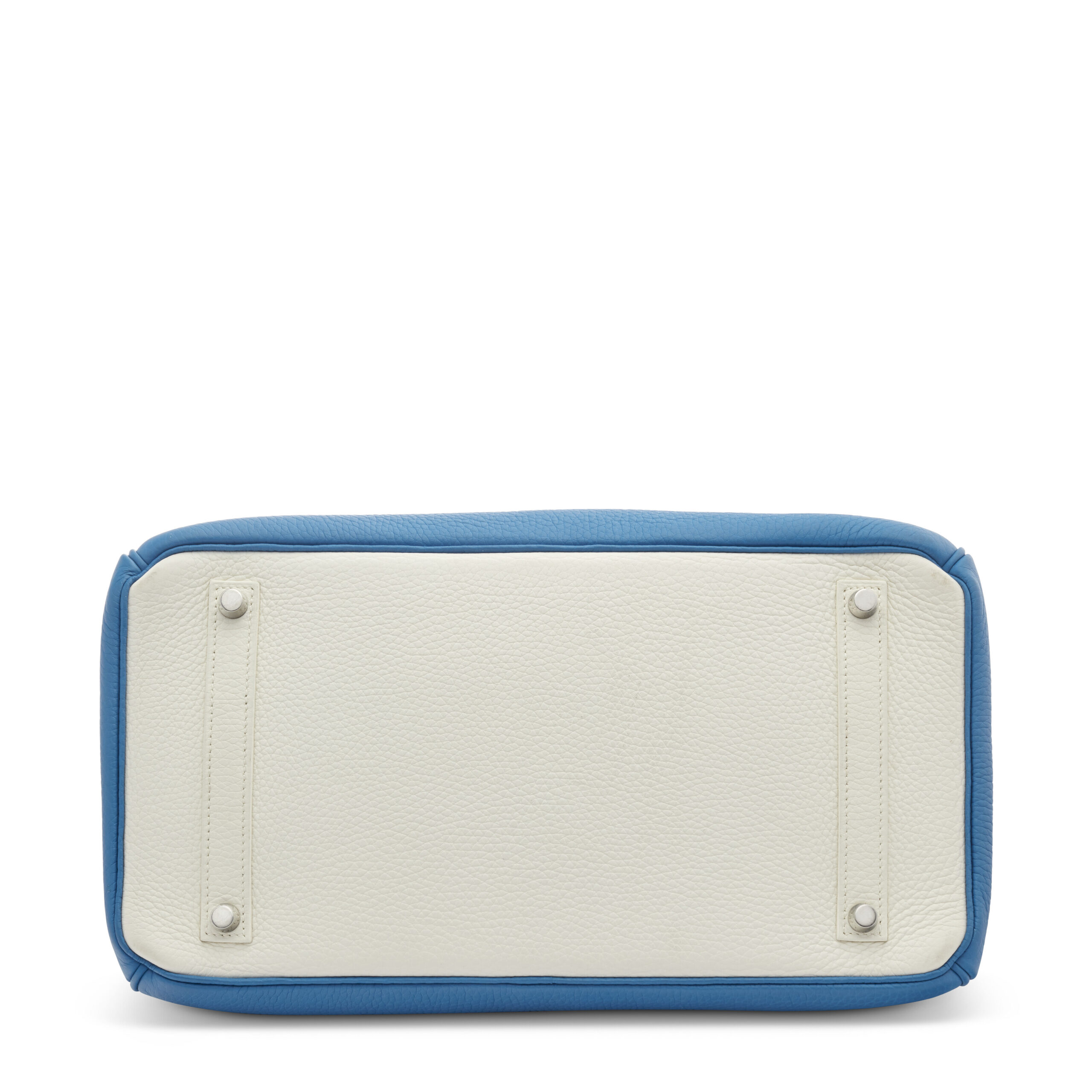 A LIMITED EDITION BLEU MYKONOS & WHITE CLÉMENCE LEATHER ÉCLAT BIRKIN 35 WITH PALLADIUM HARDWARE 4 A LIMITED EDITION BLEU MYKONOS & WHITE CLÉMENCE LEATHER ÉCLAT BIRKIN 35 WITH PALLADIUM HARDWARE - Image 4