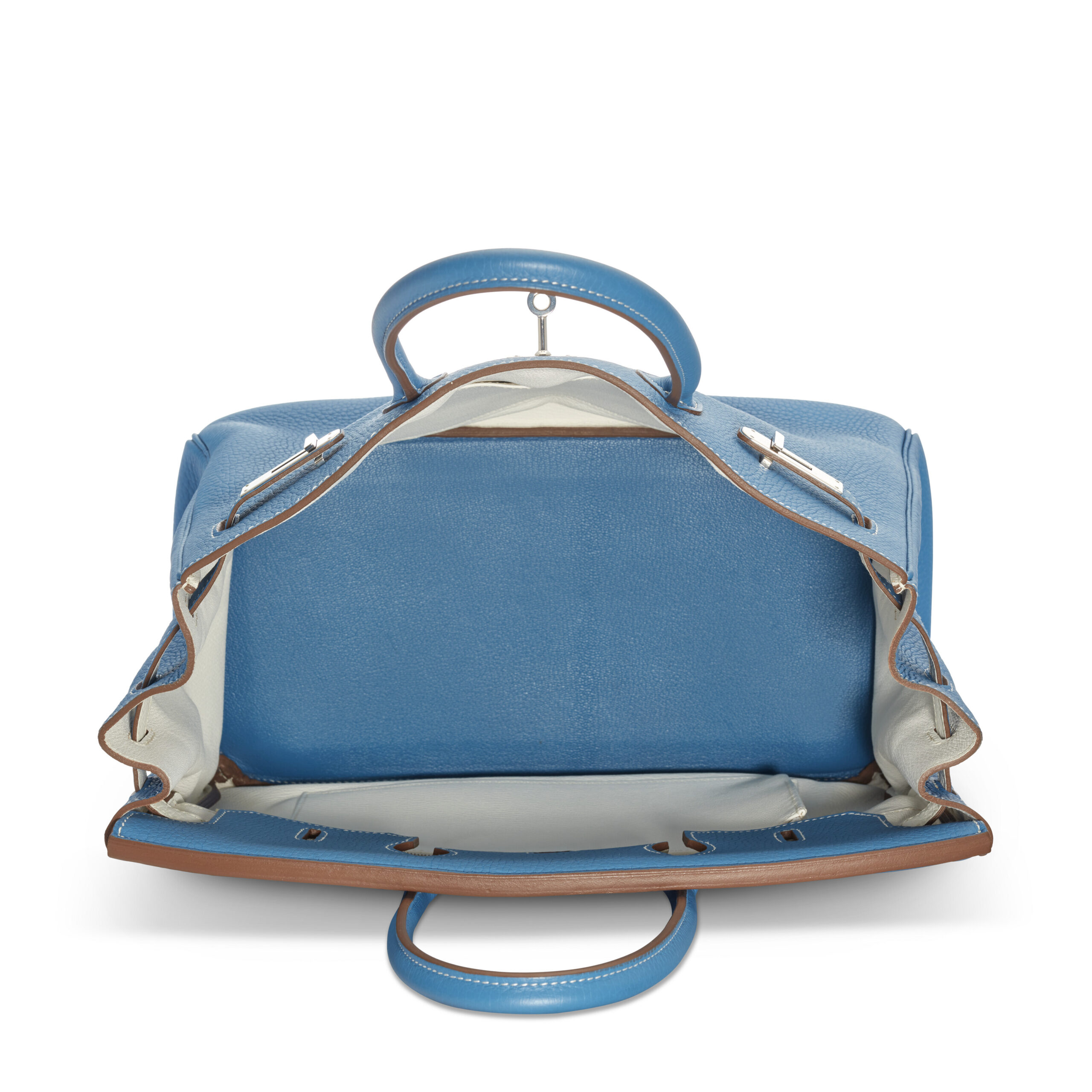 A LIMITED EDITION BLEU MYKONOS & WHITE CLÉMENCE LEATHER ÉCLAT BIRKIN 35 WITH PALLADIUM HARDWARE 5 A LIMITED EDITION BLEU MYKONOS & WHITE CLÉMENCE LEATHER ÉCLAT BIRKIN 35 WITH PALLADIUM HARDWARE - Image 5