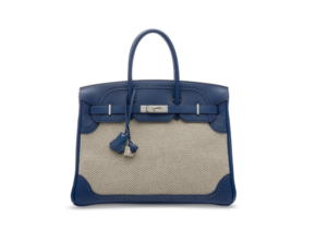 A LIMITED EDITION BLEU SAPHIR SWIFT LEATHER & ÉCRU TOILE CRISS CROSS GHILLIES BIRKIN 35 WITH PALLADIUM HARDWARE