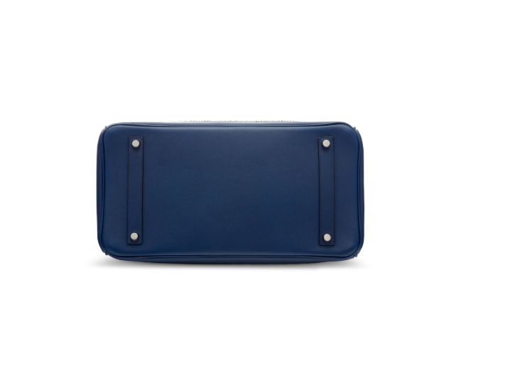 A LIMITED EDITION BLEU SAPHIR SWIFT LEATHER & ÉCRU TOILE CRISS CROSS GHILLIES BIRKIN 35 WITH PALLADIUM HARDWARE 4 A LIMITED EDITION BLEU SAPHIR SWIFT LEATHER & ÉCRU TOILE CRISS CROSS GHILLIES BIRKIN 35 WITH PALLADIUM HARDWARE - Image 4