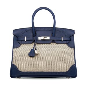 A LIMITED EDITION BLEU SAPHIR SWIFT LEATHER & TOILE GHILLIES BIRKIN 35 WITH PALLADIUM HARDWARE