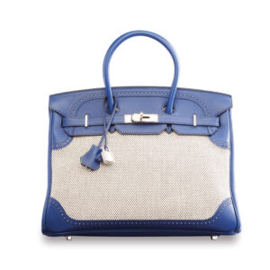 A LIMITED EDITION BLEU SAPHIR SWIFT LEATHER & TOILE GHILLIES BIRKIN 35 WITH PALLADIUM HARDWARE
