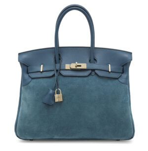 A LIMITED EDITION BLEU THALASSA VEAU DOBLIS & SWIFT LEATHER GRIZZLY BIRKIN 35 WITH PERMABRASS HARDWARE