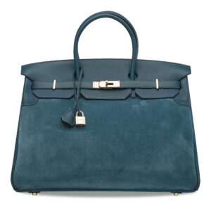 A LIMITED EDITION BLEU THALASSA VEAU DOBLIS & SWIFT LEATHER GRIZZLY BIRKIN 40 WITH PERMABRASS HARDWAR