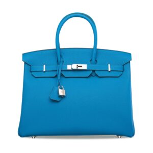 A LIMITED EDITION BLEU ZANZIBAR & MALACHITE TOGO LEATHER VERSO BIRKIN 35 WITH PALLADIUM HARDWARE