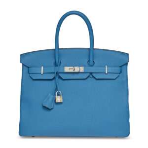 A LIMITED EDITION BLEU ZANZIBAR & MALACHITE TOGO LEATHER VERSO BIRKIN 35 WITH PALLADIUM HARDWARE