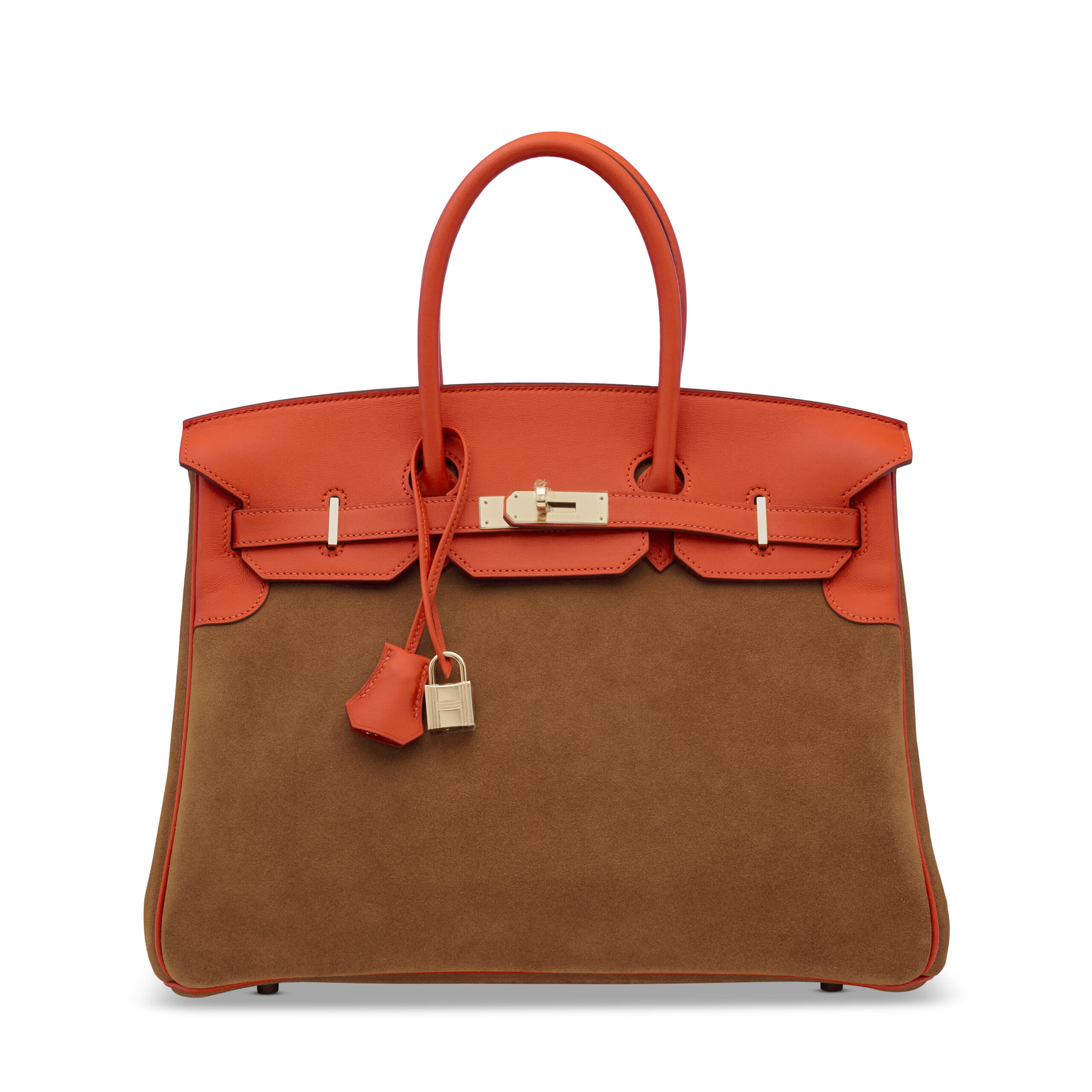 A LIMITED EDITION CAPUCINE SWIFT LEATHER & CHAMOIS VEAU DOBLIS GRIZZLY BIRKIN 35 WITH PERMABRASS HARDWARE 1 A LIMITED EDITION CAPUCINE SWIFT LEATHER & CHAMOIS VEAU DOBLIS GRIZZLY BIRKIN 35 WITH PERMABRASS HARDWARE