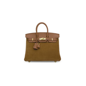 A LIMITED EDITION CHAMOIS VEAU GRIZZLY LEATHER & GOLD SWIFT LEATHER BIRKIN 25 WITH GOLD HARDWARE (1)