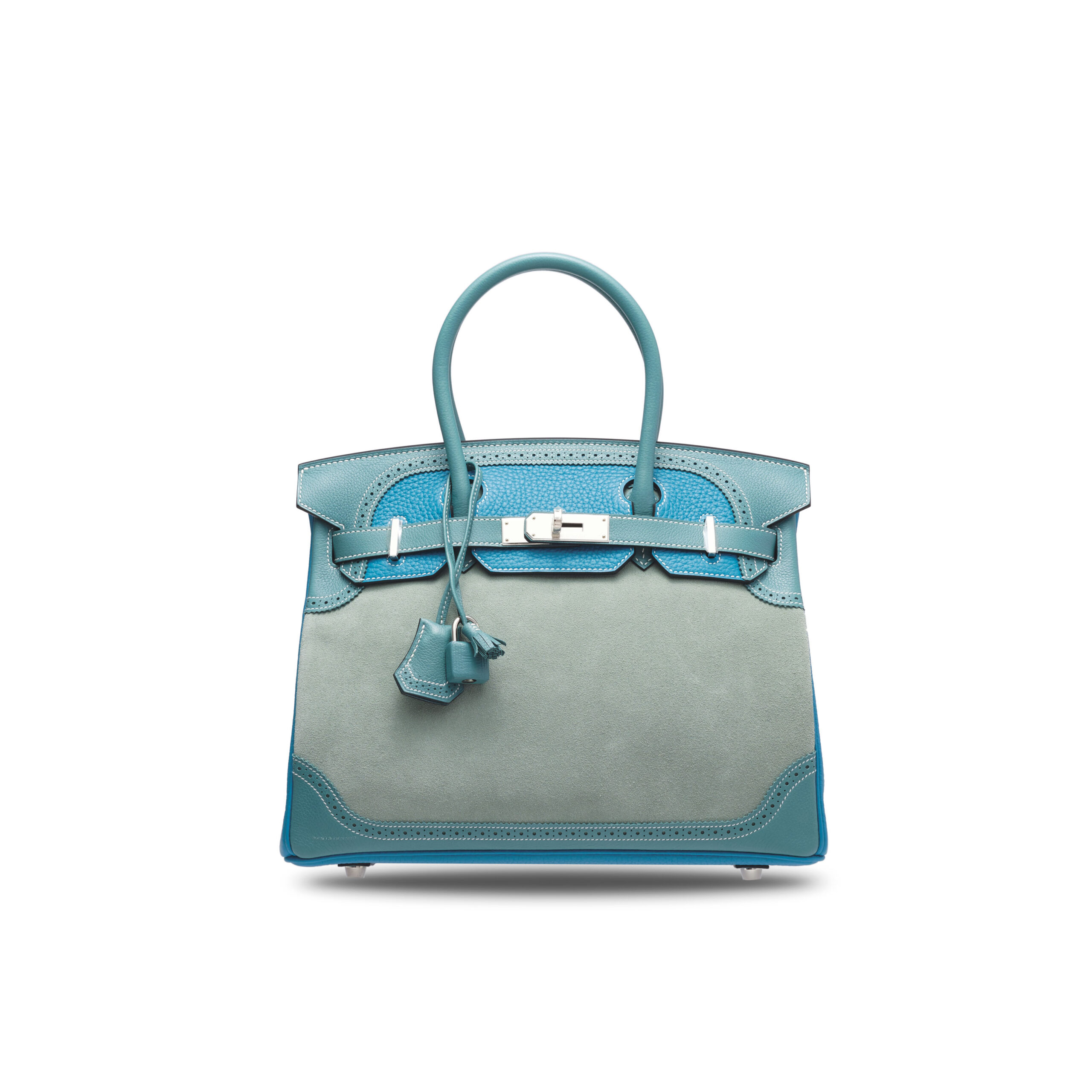 A LIMITED EDITION CIEL & TURQUOISE VEAU DOBLIS, CLÉMENCE & EVERCOLOR LEATHER GRIZZLY GHILLIES BIRKIN 30 WITH PALLADIUM HARDWARE 2 A LIMITED EDITION CIEL & TURQUOISE VEAU DOBLIS, CLÉMENCE & EVERCOLOR LEATHER GRIZZLY GHILLIES BIRKIN 30 WITH PALLADIUM HARDWARE - Image 2